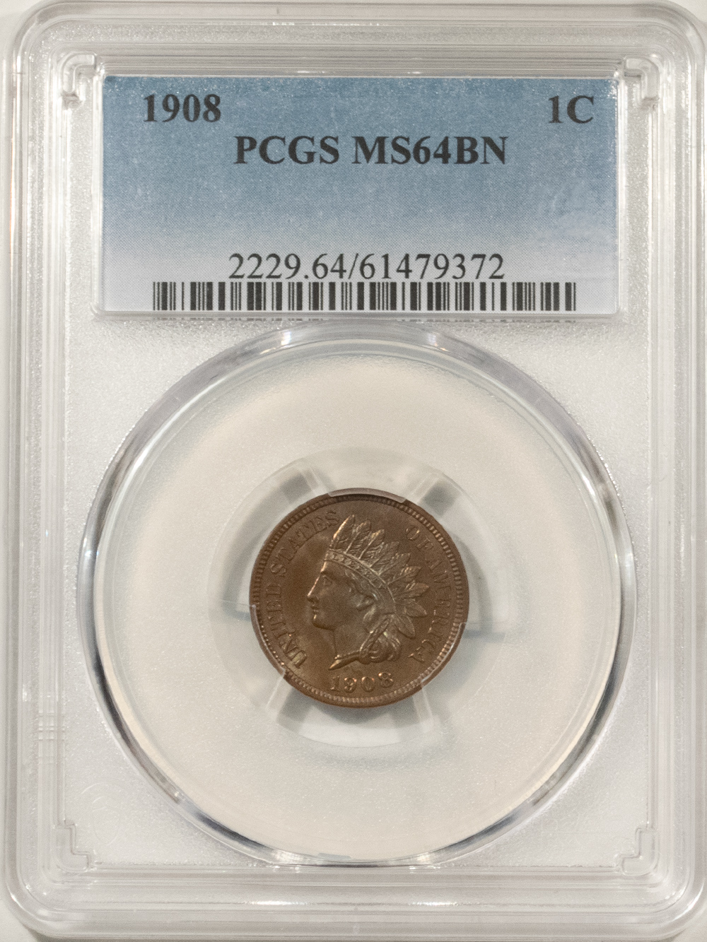 Indian 1908 INDIAN CENT – PCGS MS-64 BN, NEAR GEM! Indian 1908 INDIAN CENT – PCGS MS-64 BN, NEAR GEM!