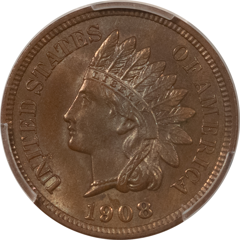 Indian 1908 INDIAN CENT – PCGS MS-64 BN, NEAR GEM! Indian 1908 INDIAN CENT – PCGS MS-64 BN, NEAR GEM!
