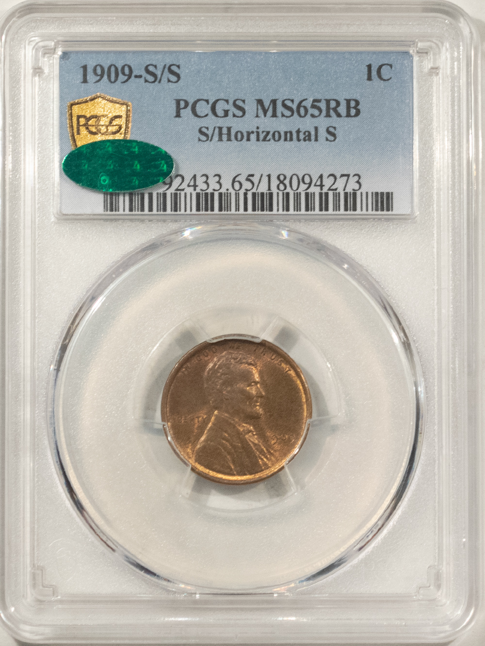 CAC Approved Coins 1909-S/S HORIZONTAL S LINCOLN CENT – PCGS MS-65 RB CAC FRESH PREMIUM QUALITY GEM CAC Approved Coins 1909-S/S HORIZONTAL S LINCOLN CENT – PCGS MS-65 RB CAC FRESH PREMIUM QUALITY GEM