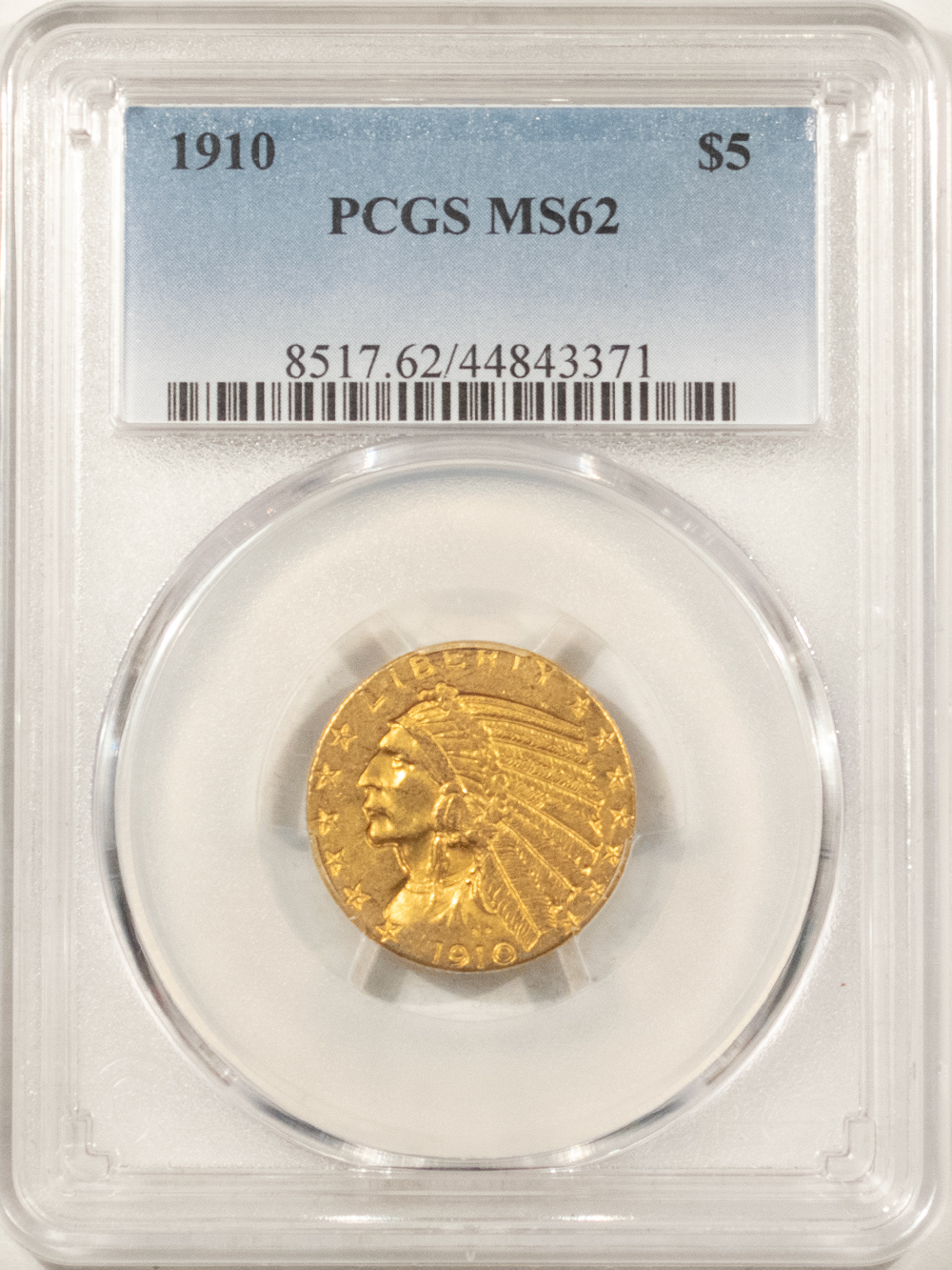 $5 1910 $5 INDIAN GOLD HALF EAGLE – PCGS MS-62 $5 1910 $5 INDIAN GOLD HALF EAGLE – PCGS MS-62