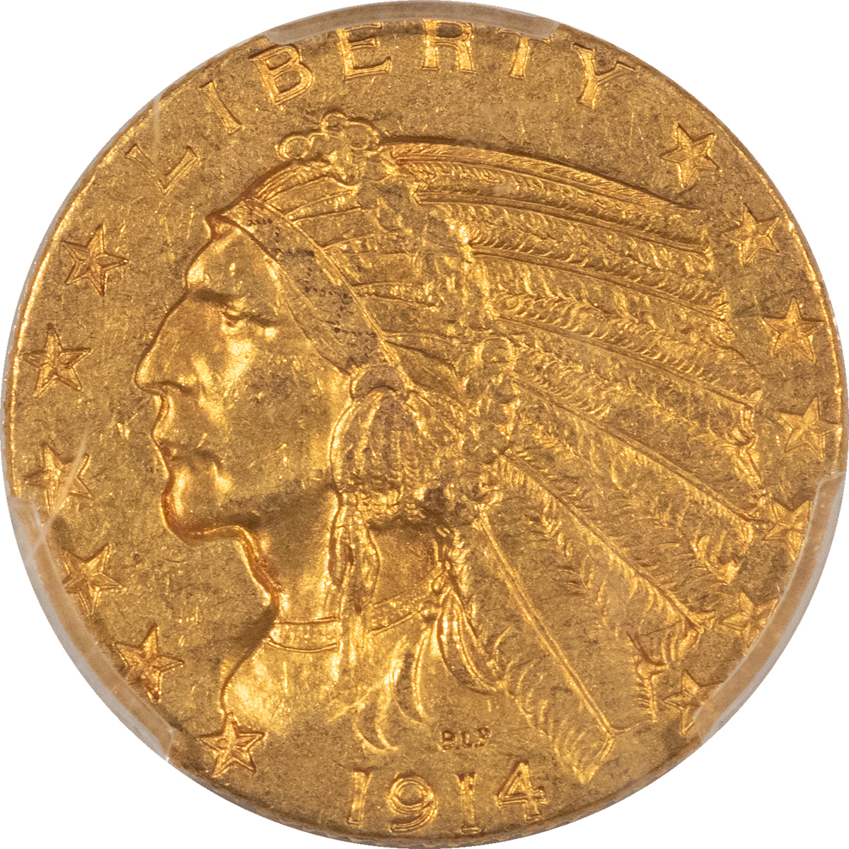 $5 1914 $5 INDIAN GOLD HALF EAGLE – PCGS MS-62, BETTER DATE! $5 1914 $5 INDIAN GOLD HALF EAGLE – PCGS MS-62, BETTER DATE!