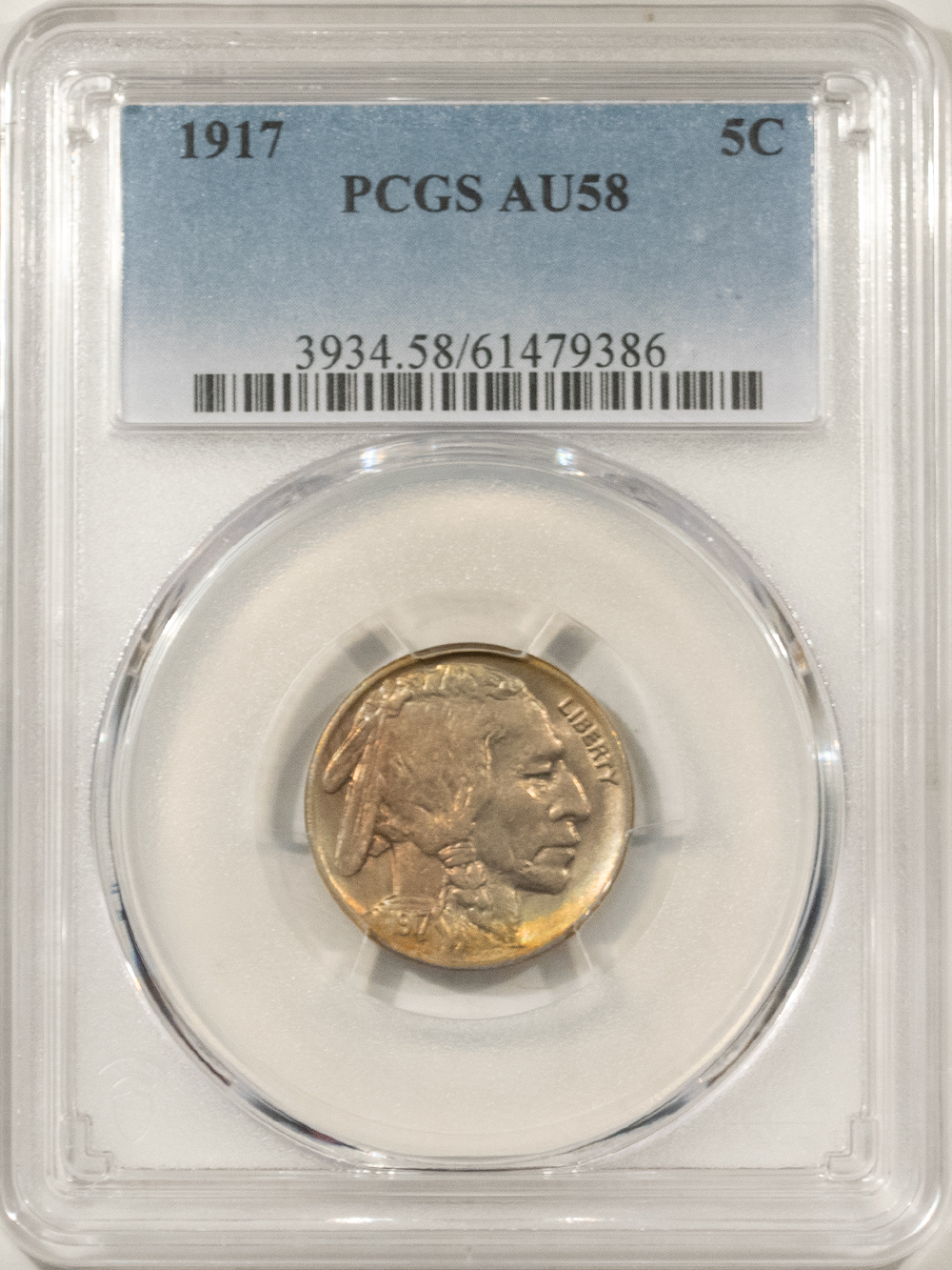 Buffalo Nickels 1917 BUFFALO NICKEL – PCGS AU-58, PRETTY COLOR! PREMIUM QUALITY! Buffalo Nickels 1917 BUFFALO NICKEL – PCGS AU-58, PRETTY COLOR! PREMIUM QUALITY!