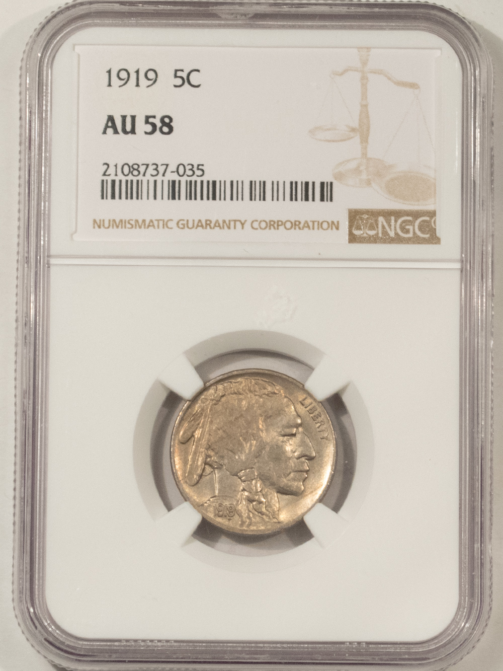 Buffalo Nickels 1919 BUFFALO NICKEL – NGC AU-58 Buffalo Nickels 1919 BUFFALO NICKEL – NGC AU-58