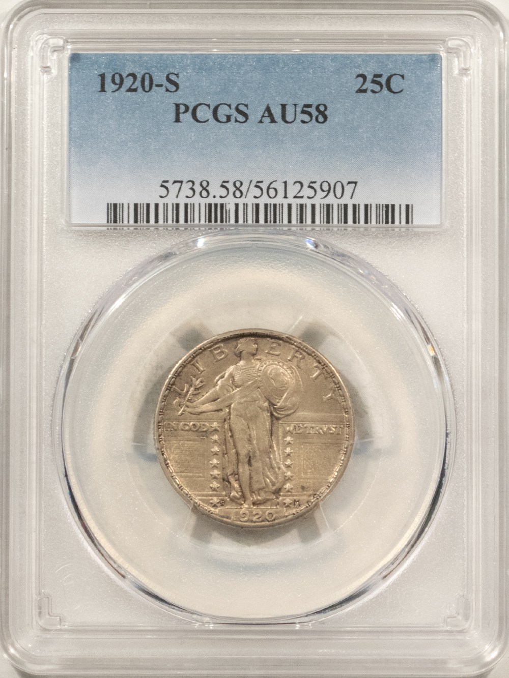 New Certified Coins 1920-S STANDING LIBERTY QUARTER – PCGS AU-58, NICE, ORIGINAL! TOUGH! New Certified Coins 1920-S STANDING LIBERTY QUARTER – PCGS AU-58, NICE, ORIGINAL! TOUGH!