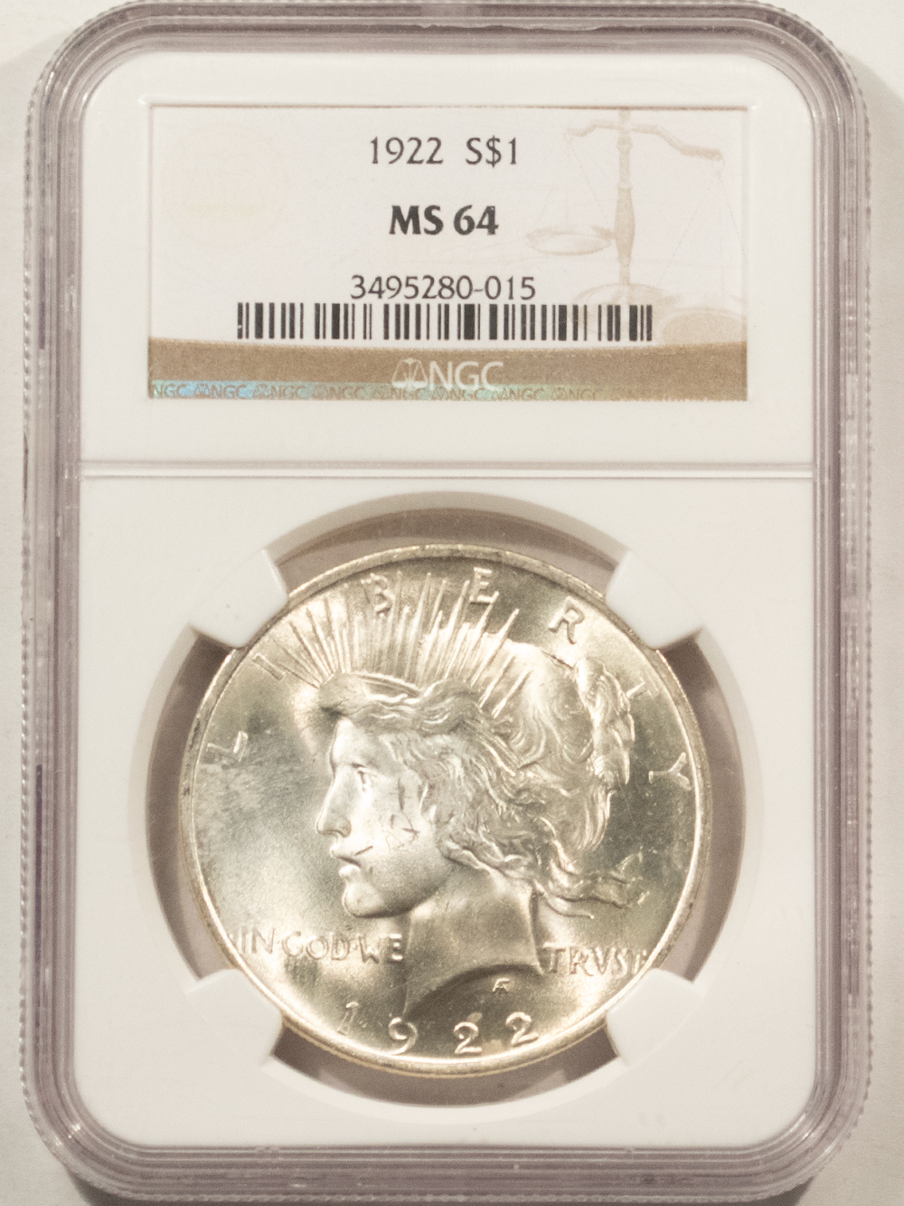 Dollars 1922 $1 PEACE DOLLAR – NGC MS-64, BLAST WHITE! Dollars 1922 $1 PEACE DOLLAR – NGC MS-64, BLAST WHITE!