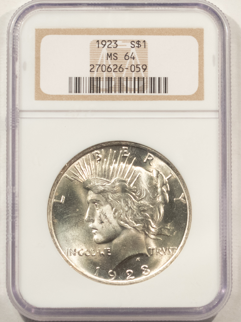 Dollars 1923 $1 PEACE DOLLAR – NGC MS-64, BLAST WHITE! Dollars 1923 $1 PEACE DOLLAR – NGC MS-64, BLAST WHITE!