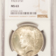 Dollars 1927-S $1 PEACE DOLLAR – NGC AU-58, LOOKS UNC!