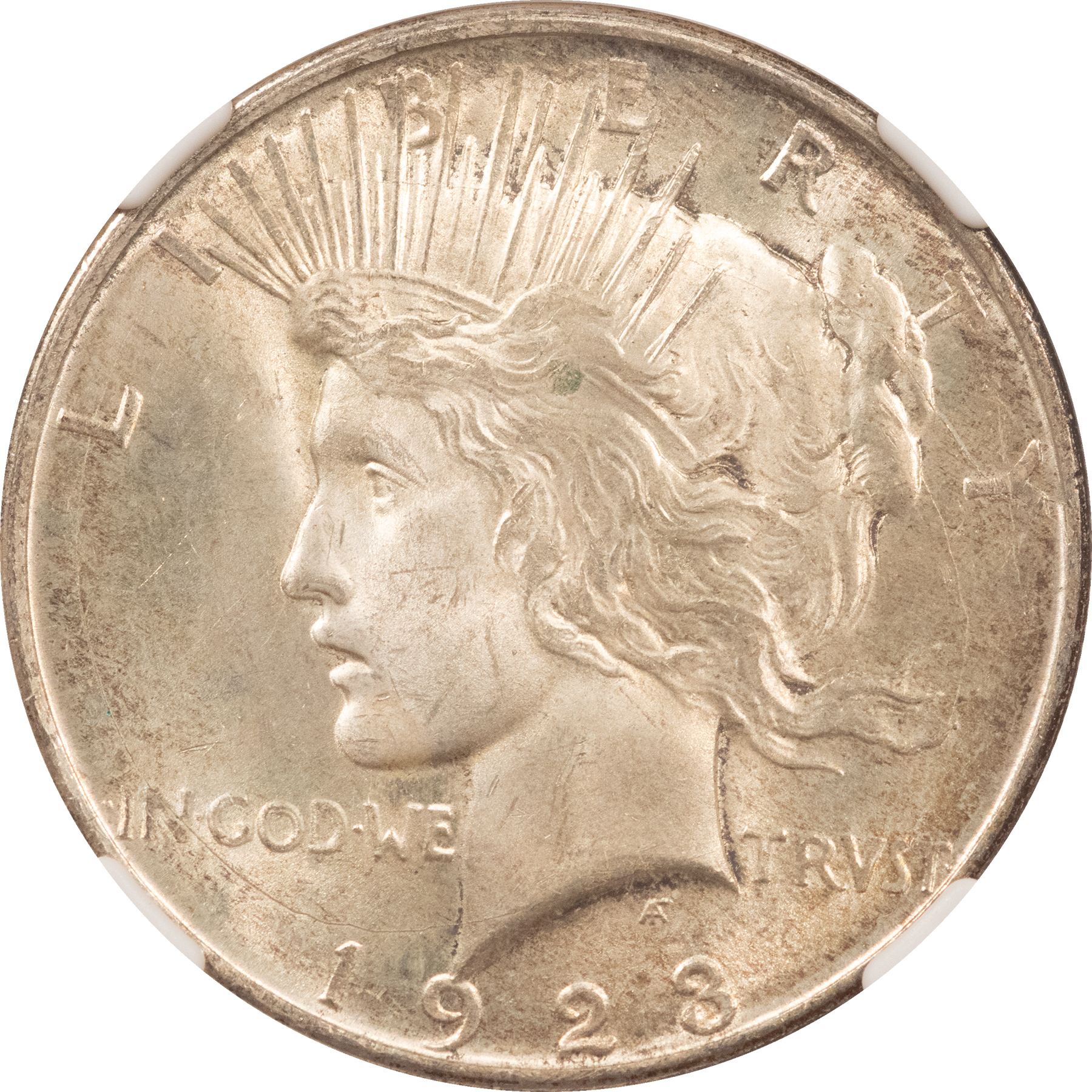 Dollars 1923-D $1 PEACE DOLLAR, VAM 1A, DIE GOUGE – NGC MS-63, CHOICE! Dollars 1923-D $1 PEACE DOLLAR, VAM 1A, DIE GOUGE – NGC MS-63, CHOICE!