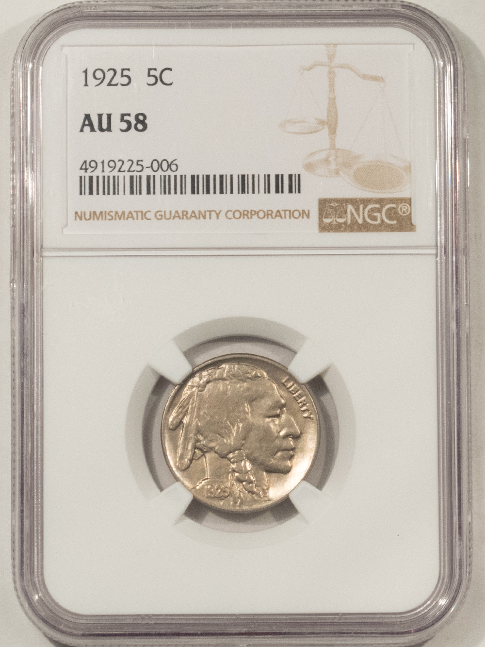 Buffalo Nickels 1925 BUFFALO NICKEL – NGC AU-58, LOOKS UNCIRCULATED! Buffalo Nickels 1925 BUFFALO NICKEL – NGC AU-58, LOOKS UNCIRCULATED!
