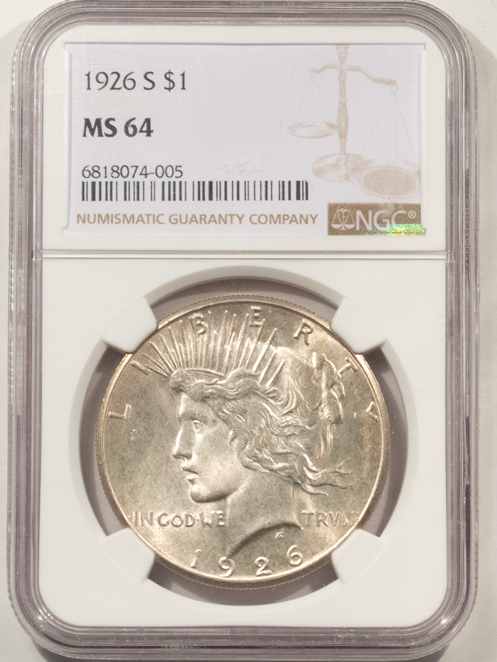 Dollars 1926-S $1 PEACE DOLLAR – NGC MS-64 Dollars 1926-S $1 PEACE DOLLAR – NGC MS-64