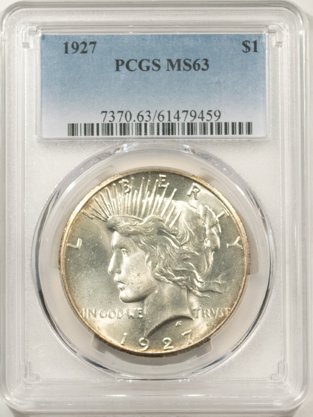 Dollars 1927 $1 PEACE DOLLAR – PCGS MS-63, BLAST WHITE! Dollars 1927 $1 PEACE DOLLAR – PCGS MS-63, BLAST WHITE!