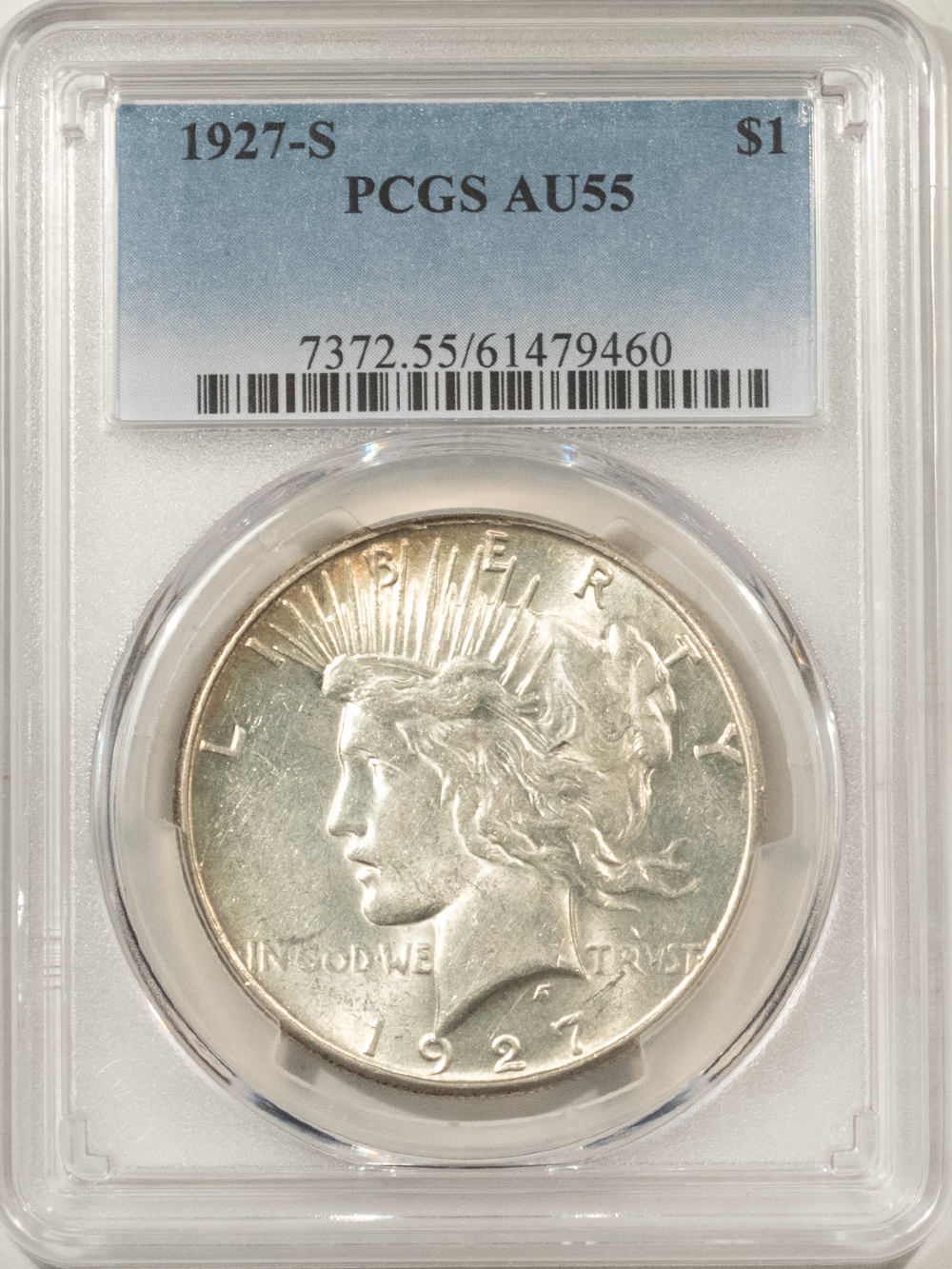 Dollars 1927-S $1 PEACE DOLLAR – PCGS AU-55 Dollars 1927-S $1 PEACE DOLLAR – PCGS AU-55