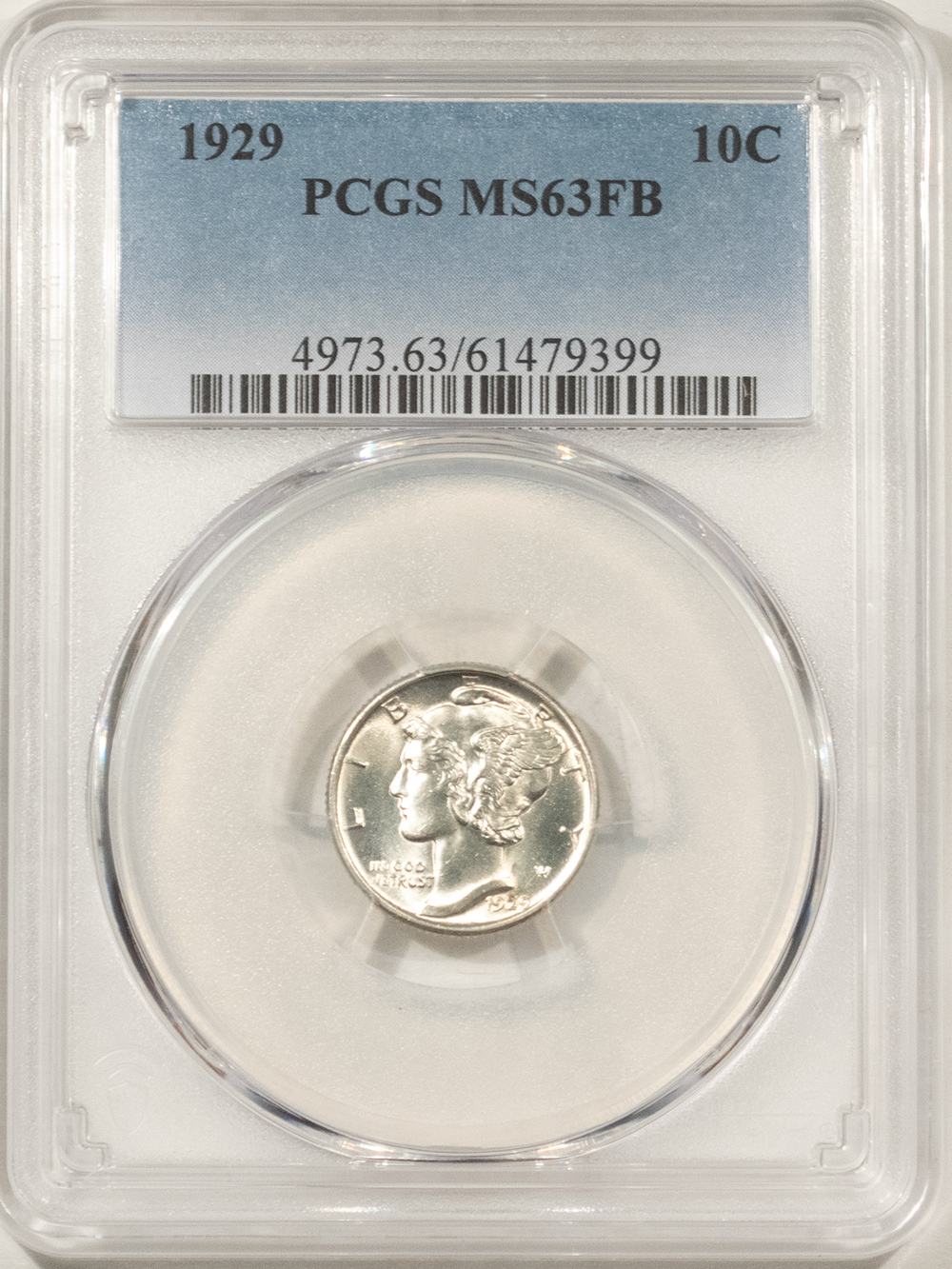 Dimes 1929 MERCURY DIME – PCGS MS-63 FB, BLAST WHITE! Dimes 1929 MERCURY DIME – PCGS MS-63 FB, BLAST WHITE!