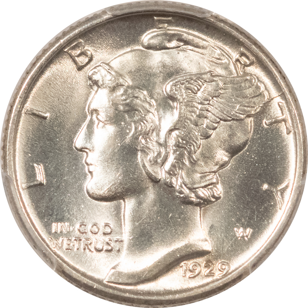 Dimes 1929 MERCURY DIME – PCGS MS-63 FB, BLAST WHITE! Dimes 1929 MERCURY DIME – PCGS MS-63 FB, BLAST WHITE!