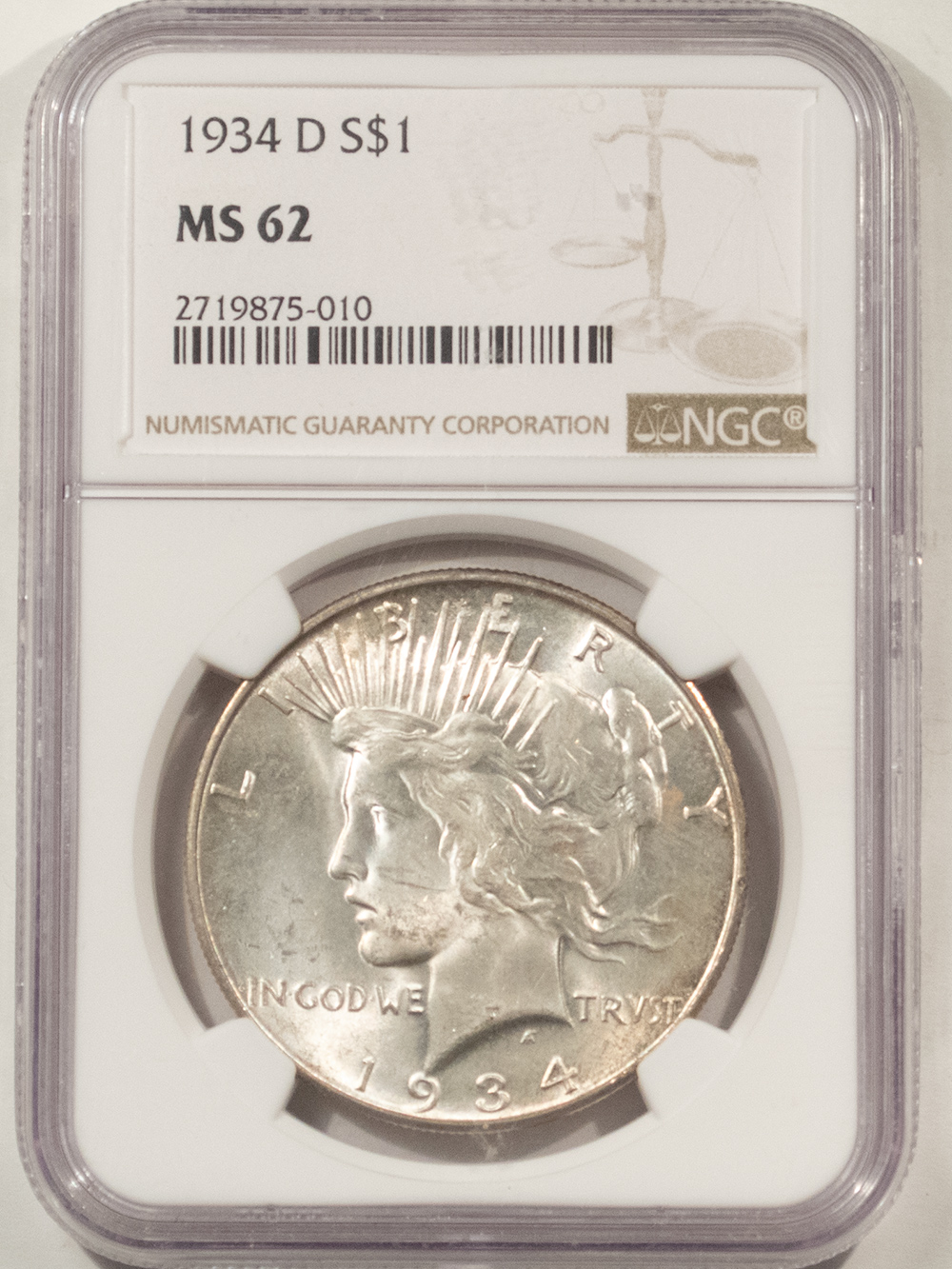 Dollars 1934-D $1 PEACE DOLLAR – NGC MS-62, FRESH & NICE! Dollars 1934-D $1 PEACE DOLLAR – NGC MS-62, FRESH & NICE!