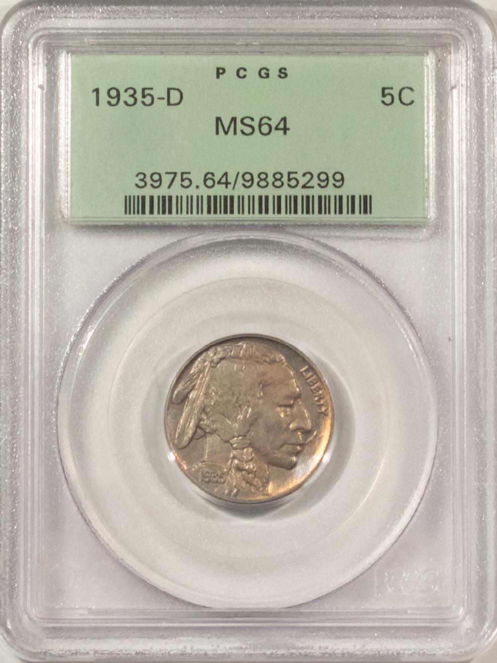 Buffalo Nickels 1935-D BUFFALO NICKEL – PCGS MS-64, OLD GREEN HOLDER, PRETTY! Buffalo Nickels 1935-D BUFFALO NICKEL – PCGS MS-64, OLD GREEN HOLDER, PRETTY!