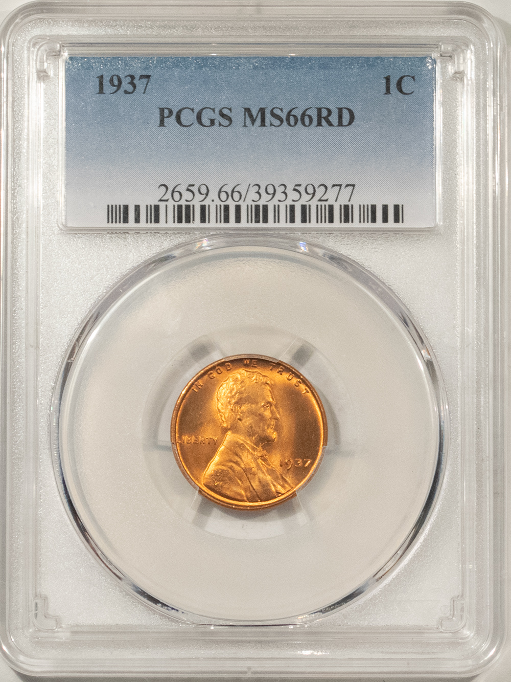 Lincoln Cents (Wheat) 1937 LINCOLN CENT – PCGS MS-66 RD, RED AND PREMIUM QUALITY! Lincoln Cents (Wheat) 1937 LINCOLN CENT – PCGS MS-66 RD, RED AND PREMIUM QUALITY!