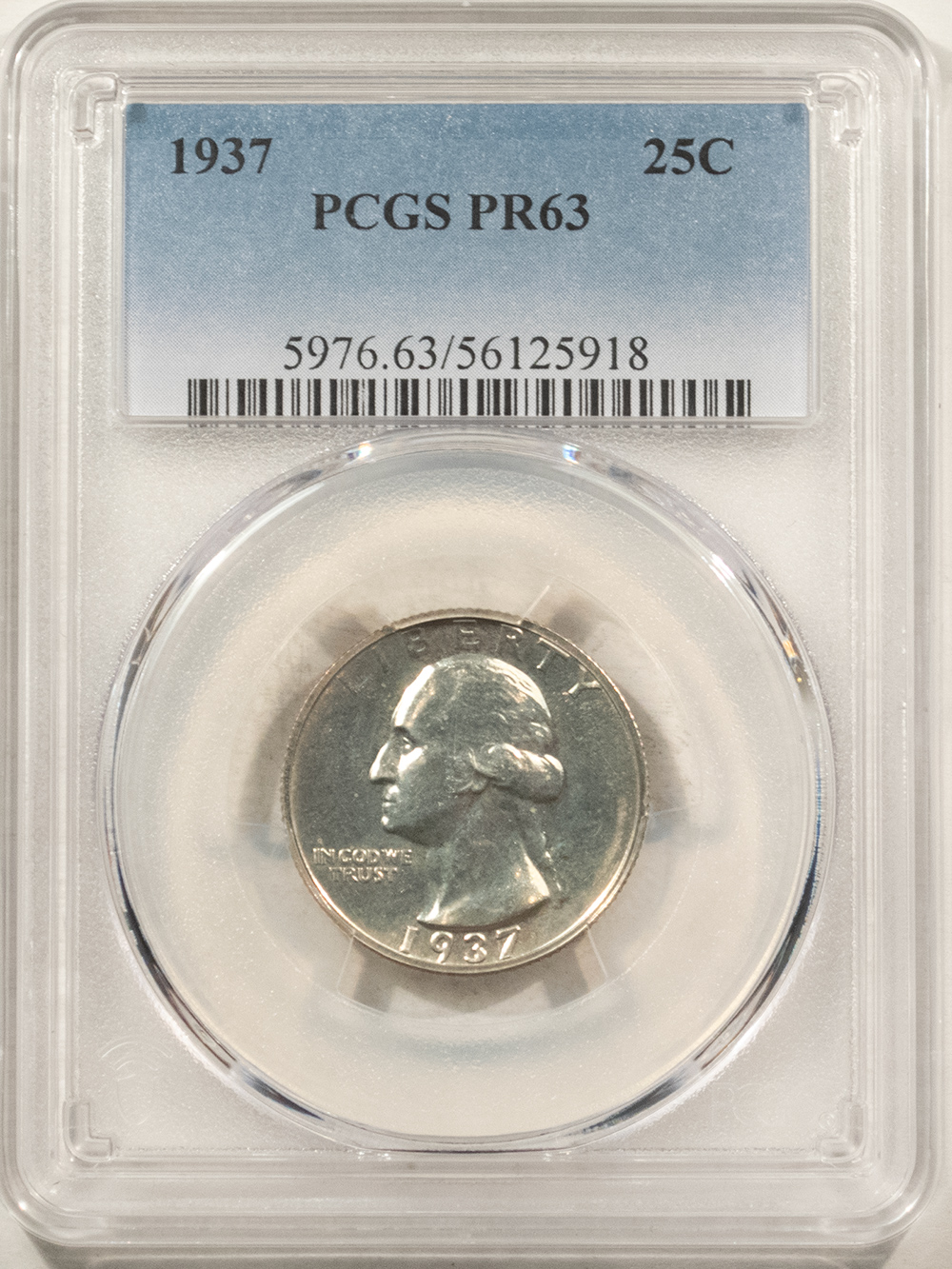 New Certified Coins 1937 PROOF WASHINGTON QUARTER – PCGS PR-63, WHITE! New Certified Coins 1937 PROOF WASHINGTON QUARTER – PCGS PR-63, WHITE!