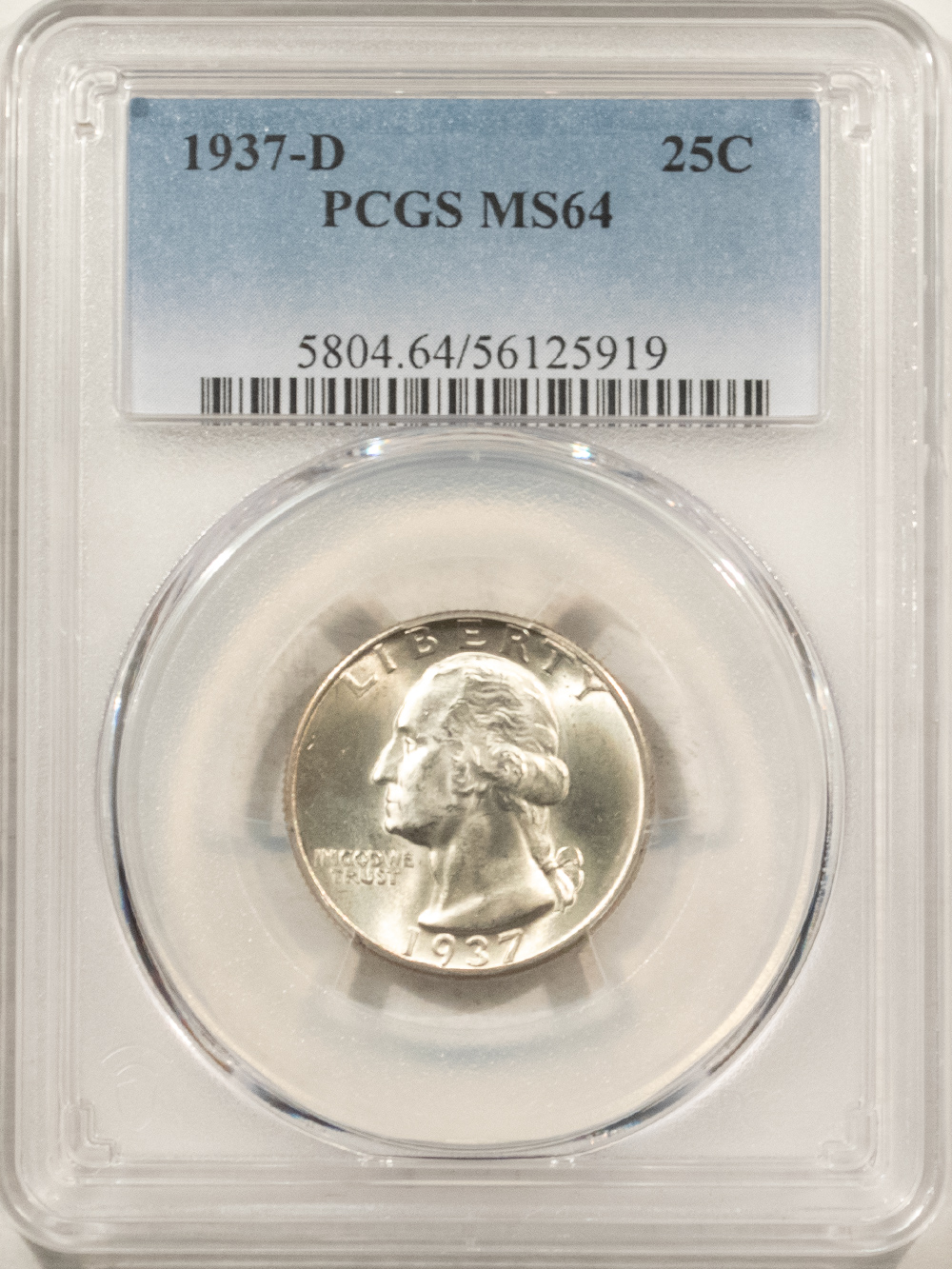 New Certified Coins 1937-D WASHINGTON QUARTER – PCGS MS-64, WHITE! New Certified Coins 1937-D WASHINGTON QUARTER – PCGS MS-64, WHITE!