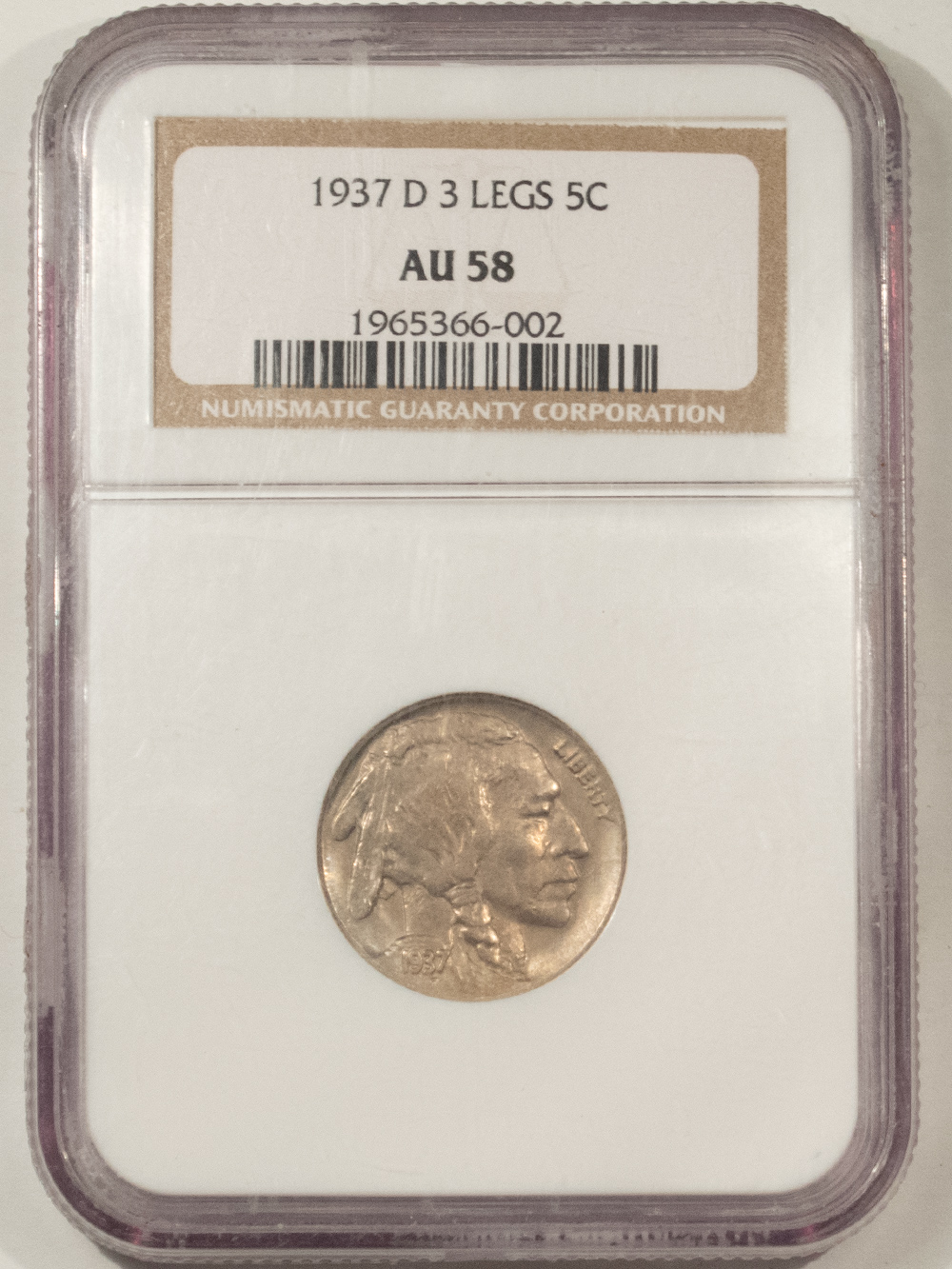 Buffalo Nickels 1937-D 3 LEGS BUFFALO NICKEL – NGC AU-58, KEY-DATE! Buffalo Nickels 1937-D 3 LEGS BUFFALO NICKEL – NGC AU-58, KEY-DATE!
