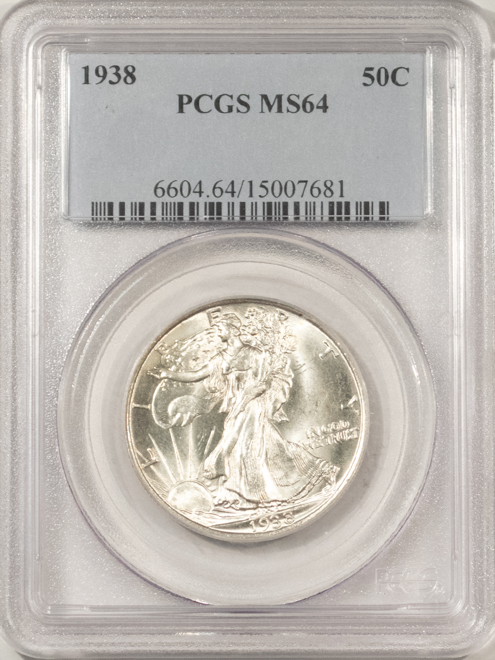 Half Dollars 1938 WALKING LIBERTY HALF DOLLAR – PCGS MS-64, BLAST WHITE! Half Dollars 1938 WALKING LIBERTY HALF DOLLAR – PCGS MS-64, BLAST WHITE!