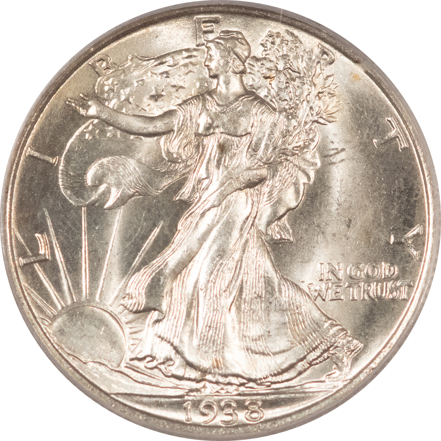 Half Dollars 1938 WALKING LIBERTY HALF DOLLAR – PCGS MS-64, BLAST WHITE! Half Dollars 1938 WALKING LIBERTY HALF DOLLAR – PCGS MS-64, BLAST WHITE!
