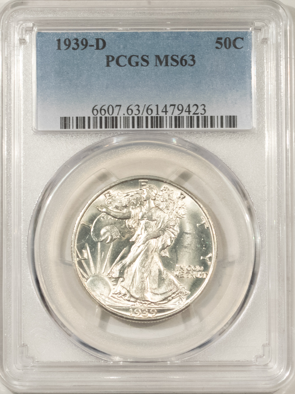 Half Dollars 1939-D WALKING LIBERTY HALF DOLLAR – PCGS MS-63, BLAST WHITE! Half Dollars 1939-D WALKING LIBERTY HALF DOLLAR – PCGS MS-63, BLAST WHITE!