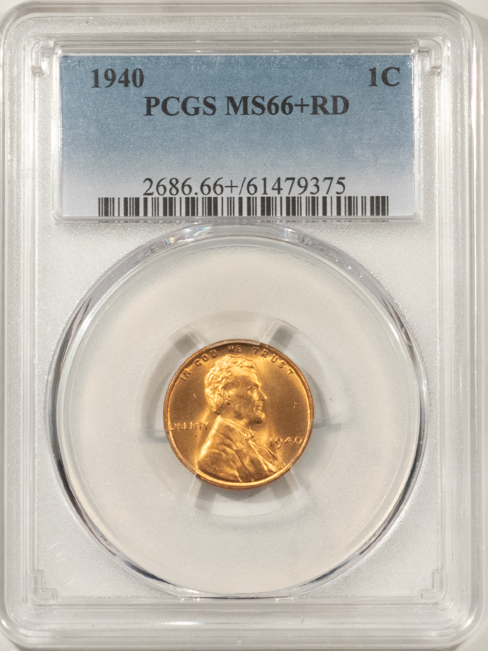 Lincoln Cents (Wheat) 1940 LINCOLN CENT – PCGS MS-66+ RD, FLASHY RED & PREMIUM QUALITY! Lincoln Cents (Wheat) 1940 LINCOLN CENT – PCGS MS-66+ RD, FLASHY RED & PREMIUM QUALITY!