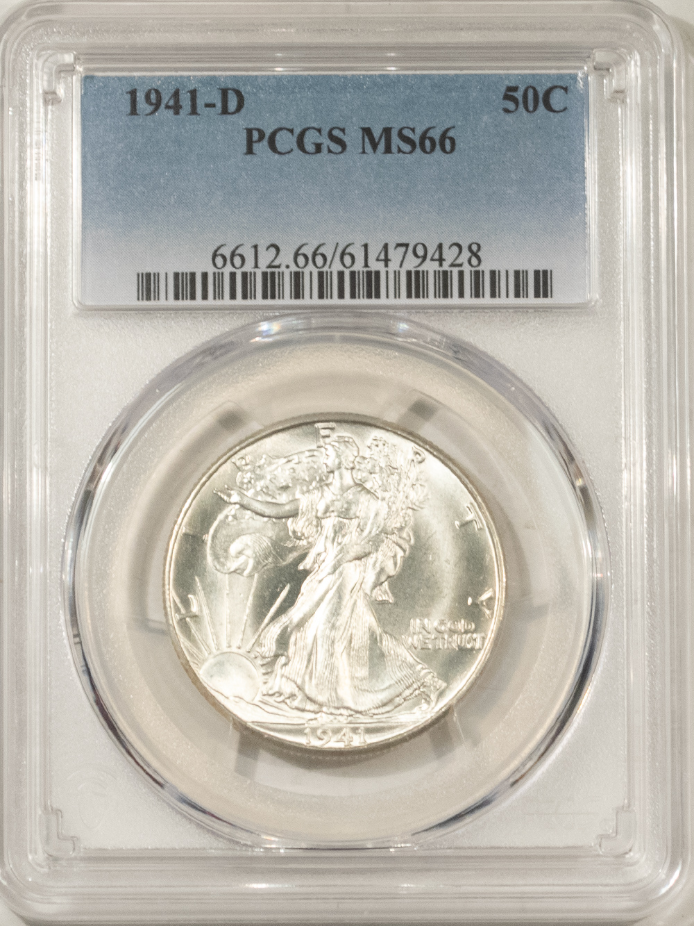 Half Dollars 1941-D WALKING LIBERTY HALF DOLLAR – PCGS MS-66, BLAST WHITE! Half Dollars 1941-D WALKING LIBERTY HALF DOLLAR – PCGS MS-66, BLAST WHITE!