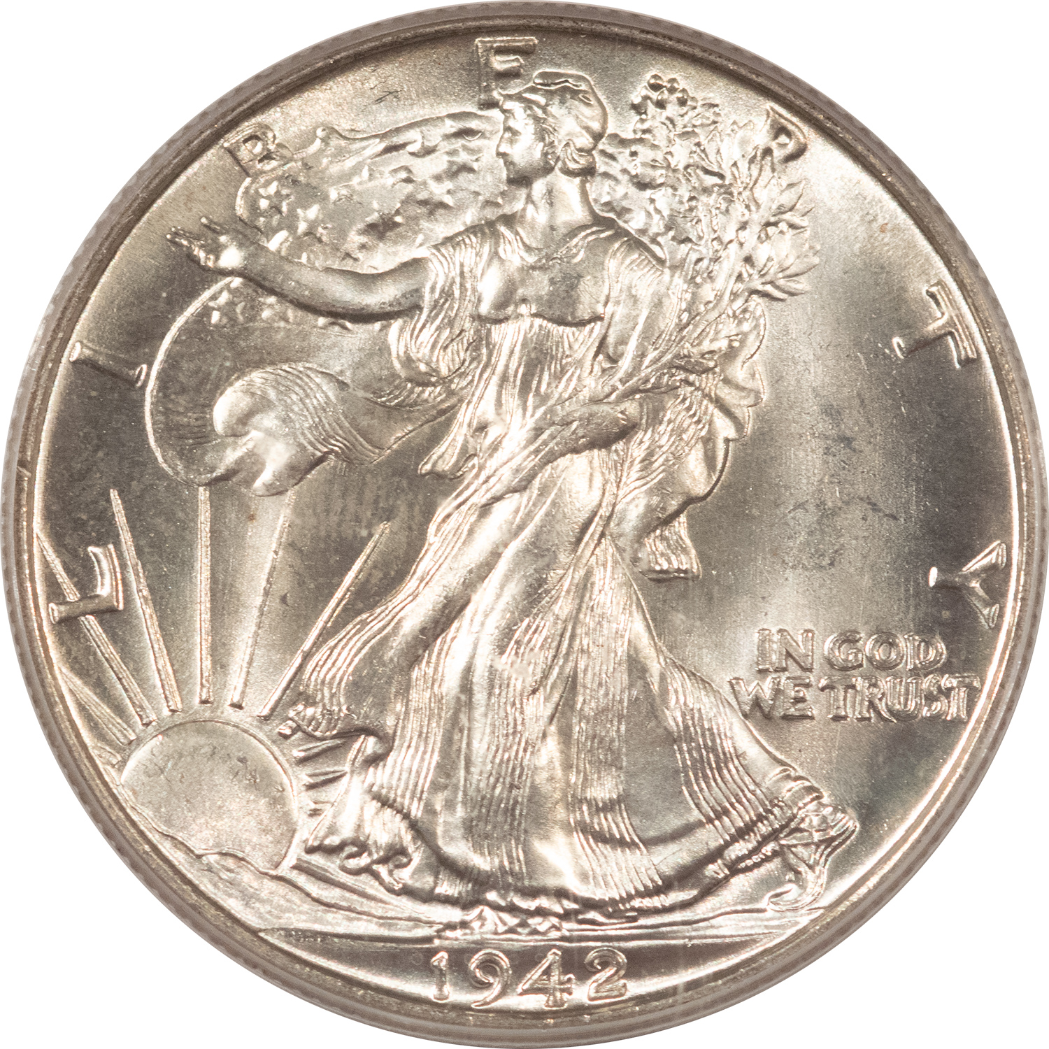 Half Dollars 1942 WALKING LIBERTY HALF DOLLAR – PCGS MS-65, OLD GREEN HOLDER, WHITE & PQ! Half Dollars 1942 WALKING LIBERTY HALF DOLLAR – PCGS MS-65, OLD GREEN HOLDER, WHITE & PQ!