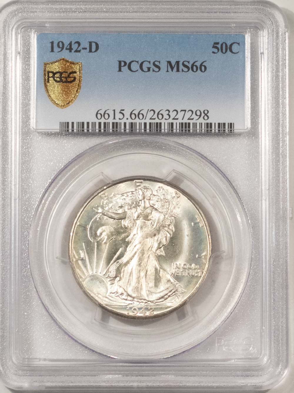 Half Dollars 1942-D WALKING LIBERTY HALF DOLLAR – PCGS MS-66, PRETTY! Half Dollars 1942-D WALKING LIBERTY HALF DOLLAR – PCGS MS-66, PRETTY!