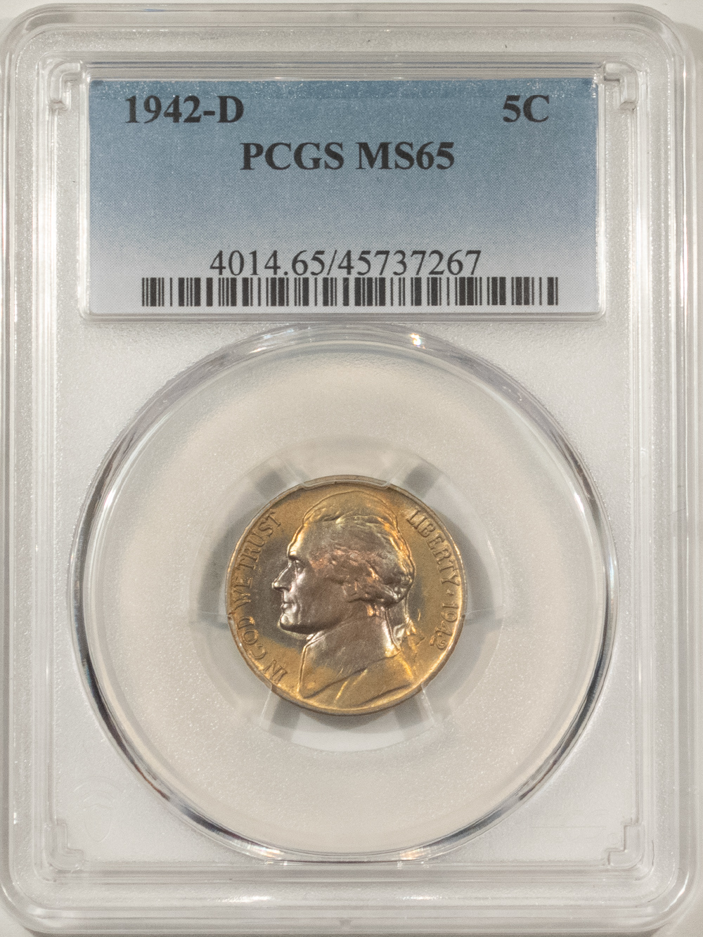 Jefferson Nickels 1942-D JEFFERSON NICKEL – PCGS MS-65, GORGEOUS! Jefferson Nickels 1942-D JEFFERSON NICKEL – PCGS MS-65, GORGEOUS!