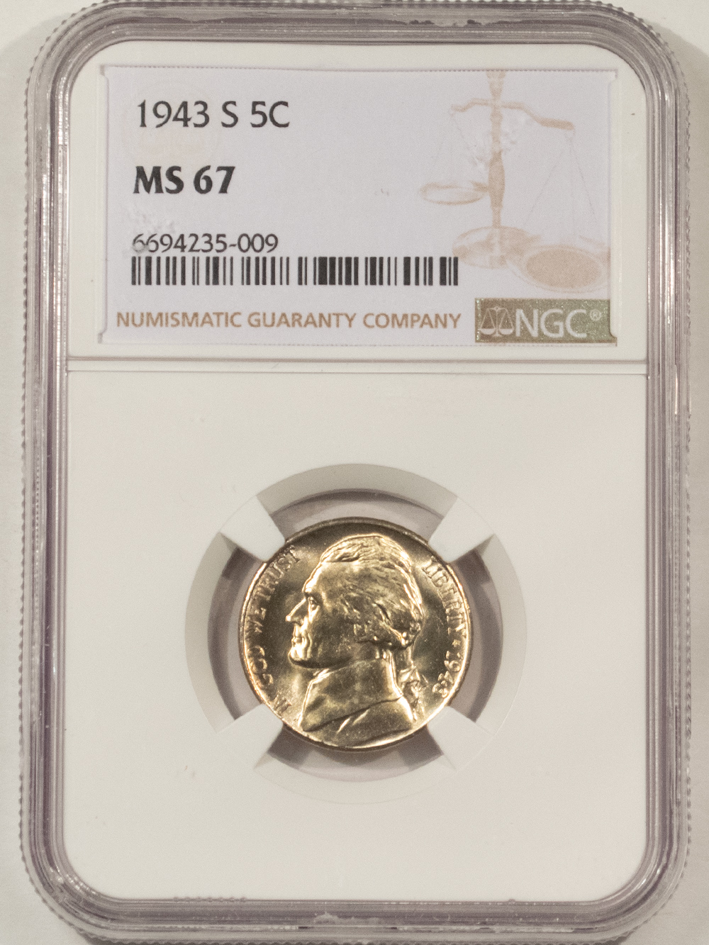 Jefferson Nickels 1943-S JEFFERSON NICKEL – NGC MS-67, SUPERB! Jefferson Nickels 1943-S JEFFERSON NICKEL – NGC MS-67, SUPERB!