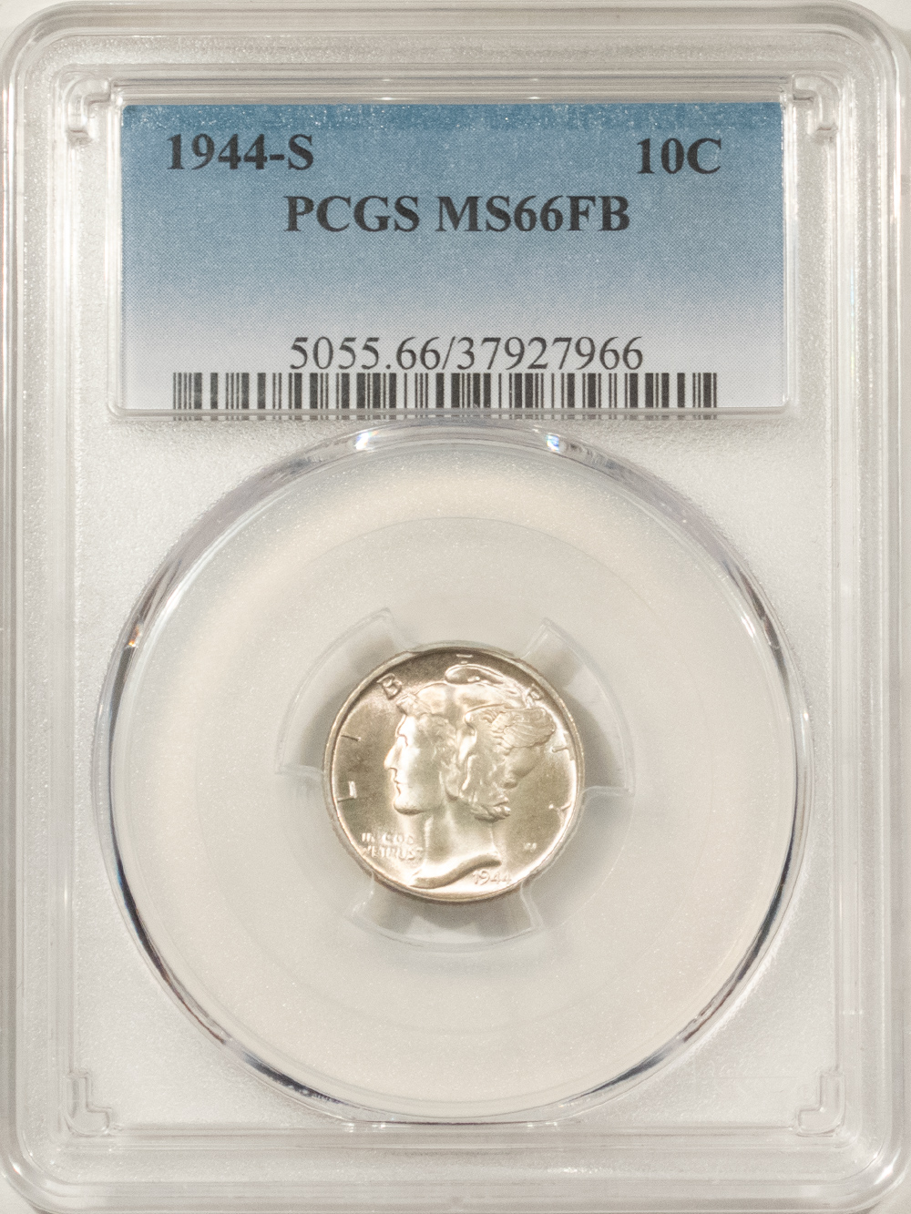 Dimes 1944-S MERCURY DIME – PCGS MS-66 FB, PRETTY! Dimes 1944-S MERCURY DIME – PCGS MS-66 FB, PRETTY!