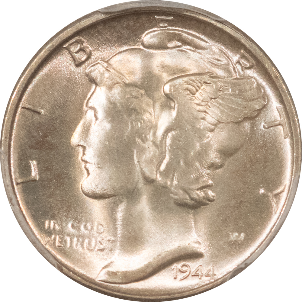 Dimes 1944-S MERCURY DIME – PCGS MS-66 FB, PRETTY! Dimes 1944-S MERCURY DIME – PCGS MS-66 FB, PRETTY!