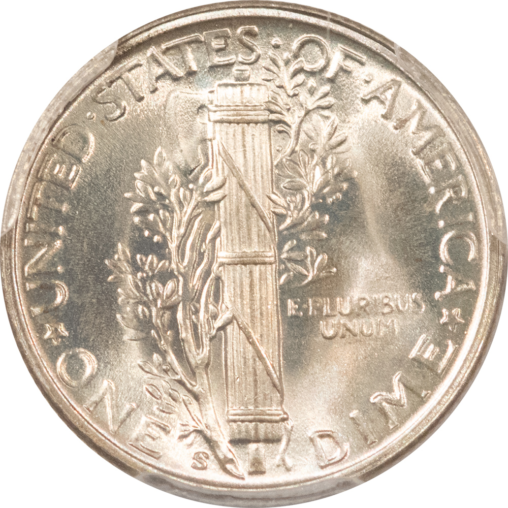 Dimes 1944-S MERCURY DIME – PCGS MS-66 FB, PRETTY! Dimes 1944-S MERCURY DIME – PCGS MS-66 FB, PRETTY!