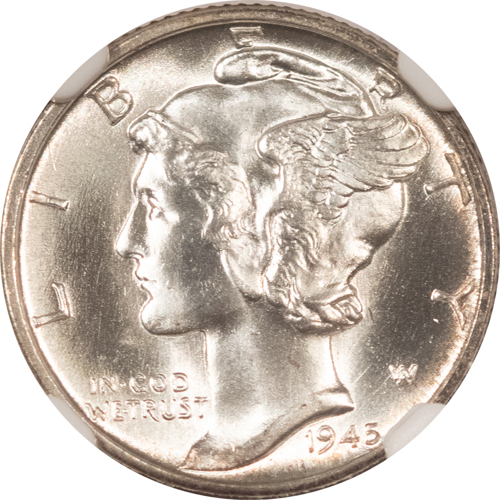 Dimes 1945 MERCURY DIME – NGC MS-66, BLAST WHITE, PARTIAL BAND! Dimes 1945 MERCURY DIME – NGC MS-66, BLAST WHITE, PARTIAL BAND!