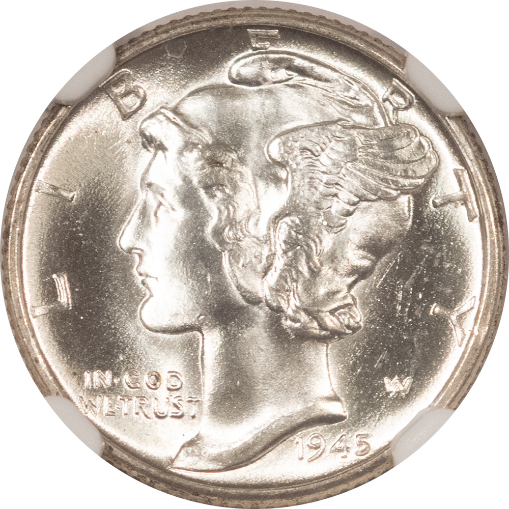 Dimes 1945 MERCURY DIME – NGC MS-66, BLAST WHITE, PARTIAL BAND! Dimes 1945 MERCURY DIME – NGC MS-66, BLAST WHITE, PARTIAL BAND!