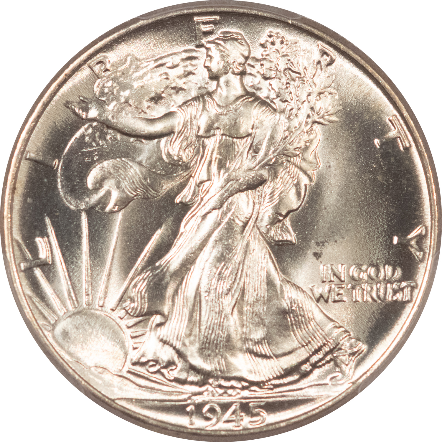 Half Dollars 1945 WALKING LIBERTY HALF DOLLAR – PCGS MS-65+, BLAST WHITE PREMIUM QUALITY! Half Dollars 1945 WALKING LIBERTY HALF DOLLAR – PCGS MS-65+, BLAST WHITE PREMIUM QUALITY!