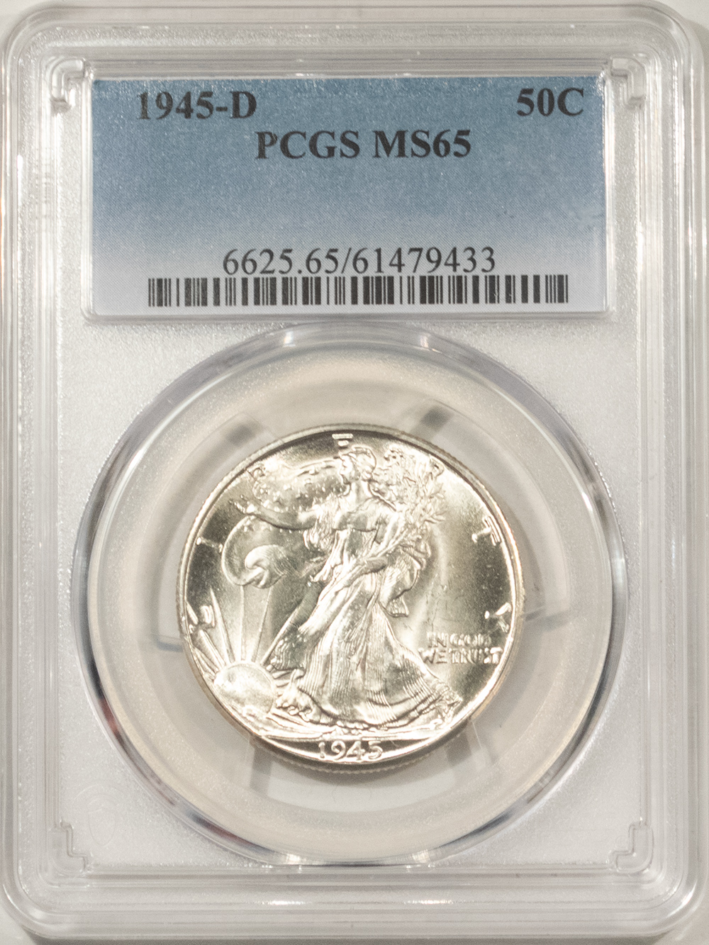 Half Dollars 1945-D WALKING LIBERTY HALF DOLLAR – PCGS MS-65, BLAST WHITE GEM! Half Dollars 1945-D WALKING LIBERTY HALF DOLLAR – PCGS MS-65, BLAST WHITE GEM!
