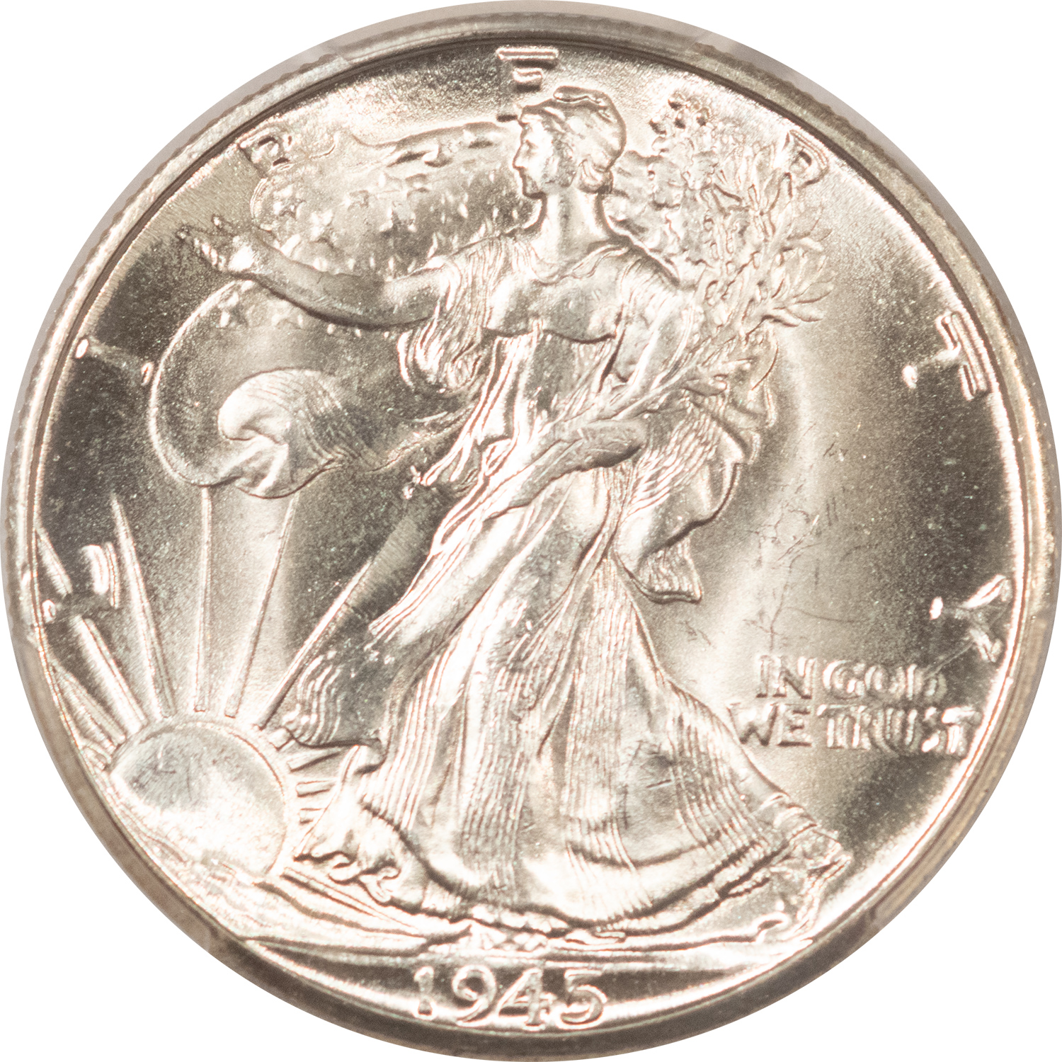 Half Dollars 1945-D WALKING LIBERTY HALF DOLLAR – PCGS MS-65, BLAST WHITE GEM! Half Dollars 1945-D WALKING LIBERTY HALF DOLLAR – PCGS MS-65, BLAST WHITE GEM!