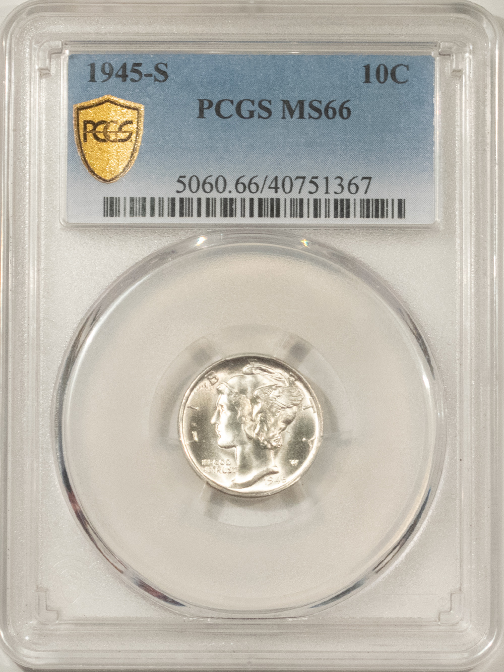 Dimes 1945-S MERCURY DIME – PCGS MS-66, BLAST WHITE! Dimes 1945-S MERCURY DIME – PCGS MS-66, BLAST WHITE!