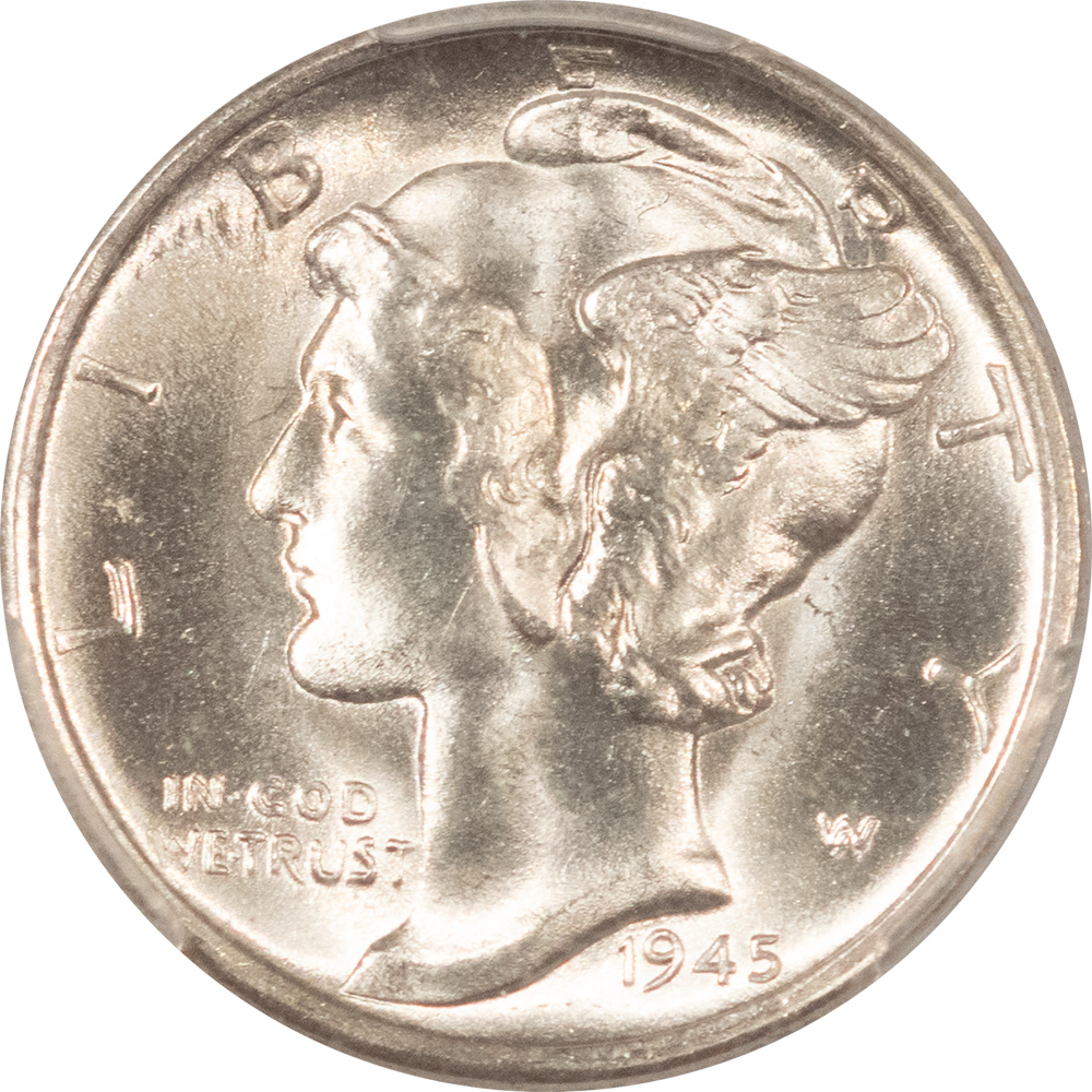 Dimes 1945-S MERCURY DIME – PCGS MS-66, BLAST WHITE! Dimes 1945-S MERCURY DIME – PCGS MS-66, BLAST WHITE!