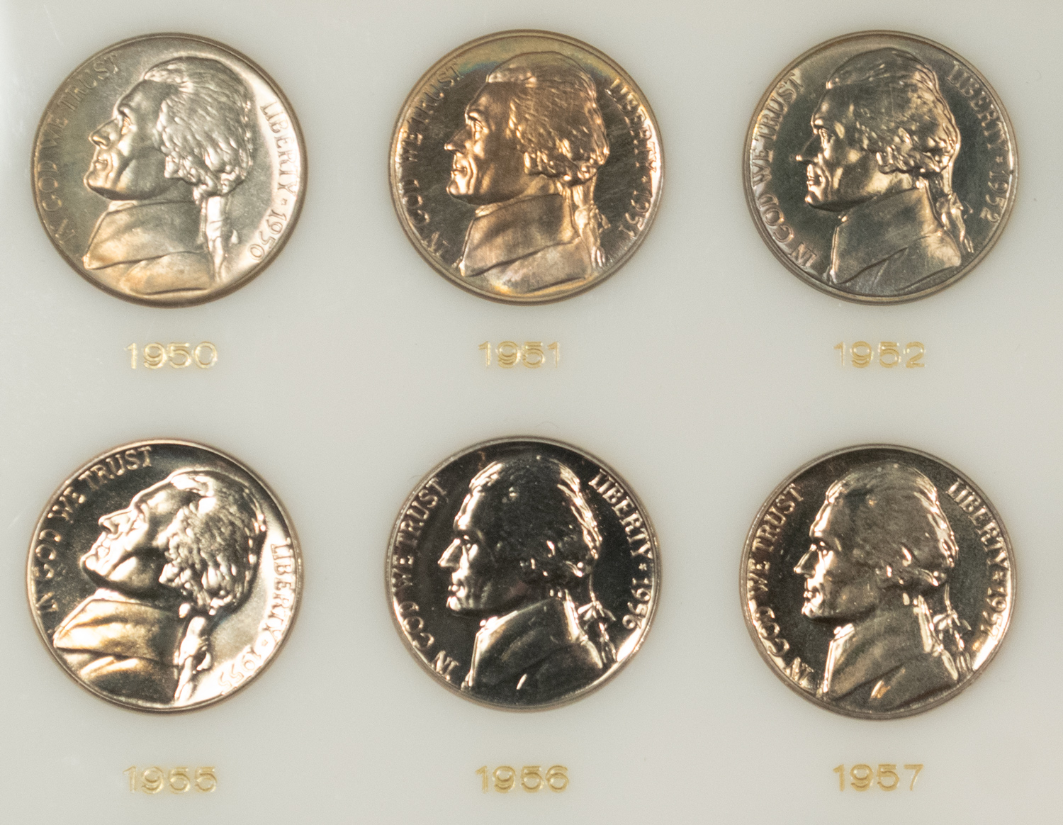 Jefferson Nickels 1950-1964 15 COIN PROOF JEFFERSON NICKEL SET IN VINTAGE CAPITAL HOLDER GEM PROOF Jefferson Nickels 1950-1964 15 COIN PROOF JEFFERSON NICKEL SET IN VINTAGE CAPITAL HOLDER GEM PROOF