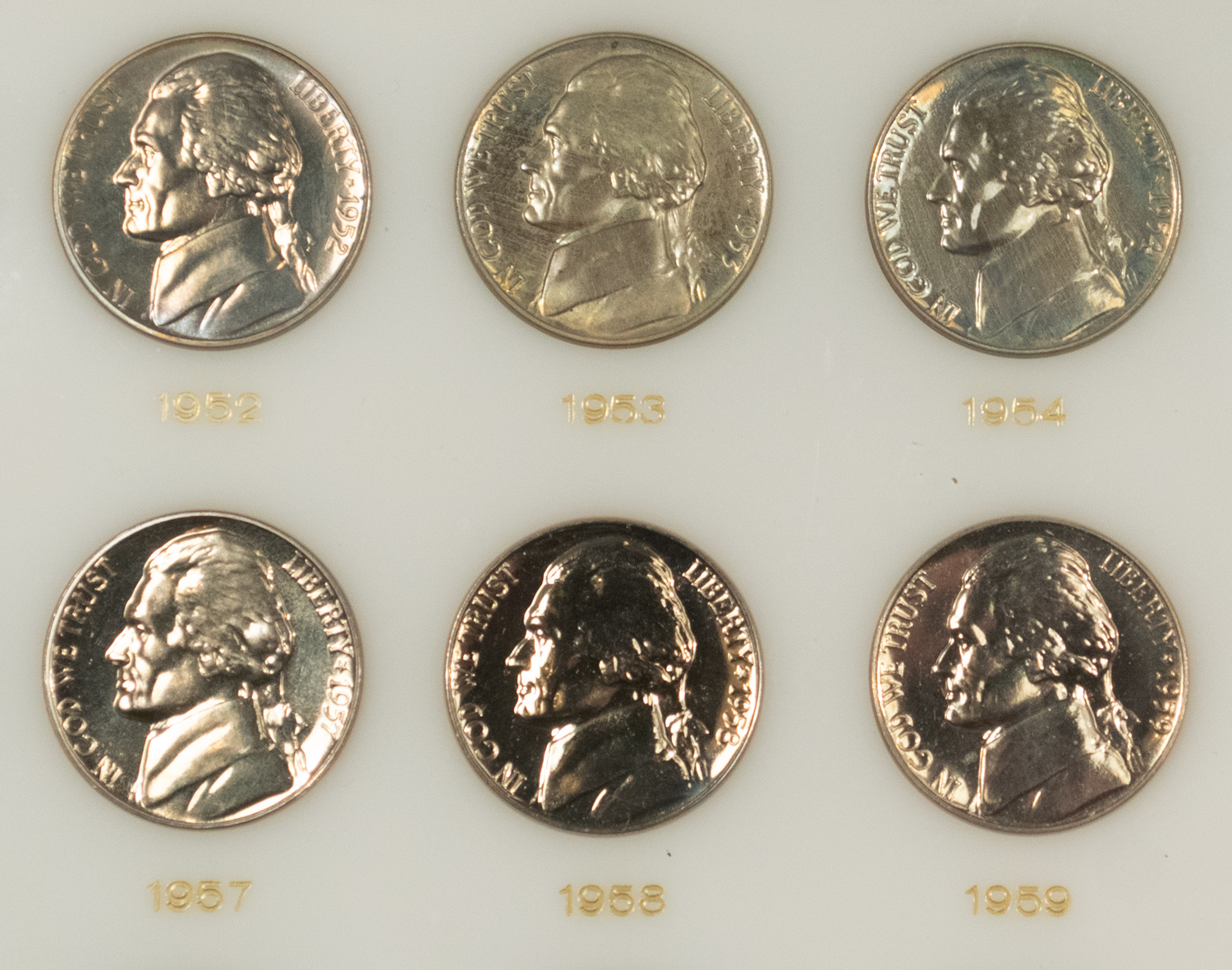 Jefferson Nickels 1950-1964 15 COIN PROOF JEFFERSON NICKEL SET IN VINTAGE CAPITAL HOLDER GEM PROOF Jefferson Nickels 1950-1964 15 COIN PROOF JEFFERSON NICKEL SET IN VINTAGE CAPITAL HOLDER GEM PROOF
