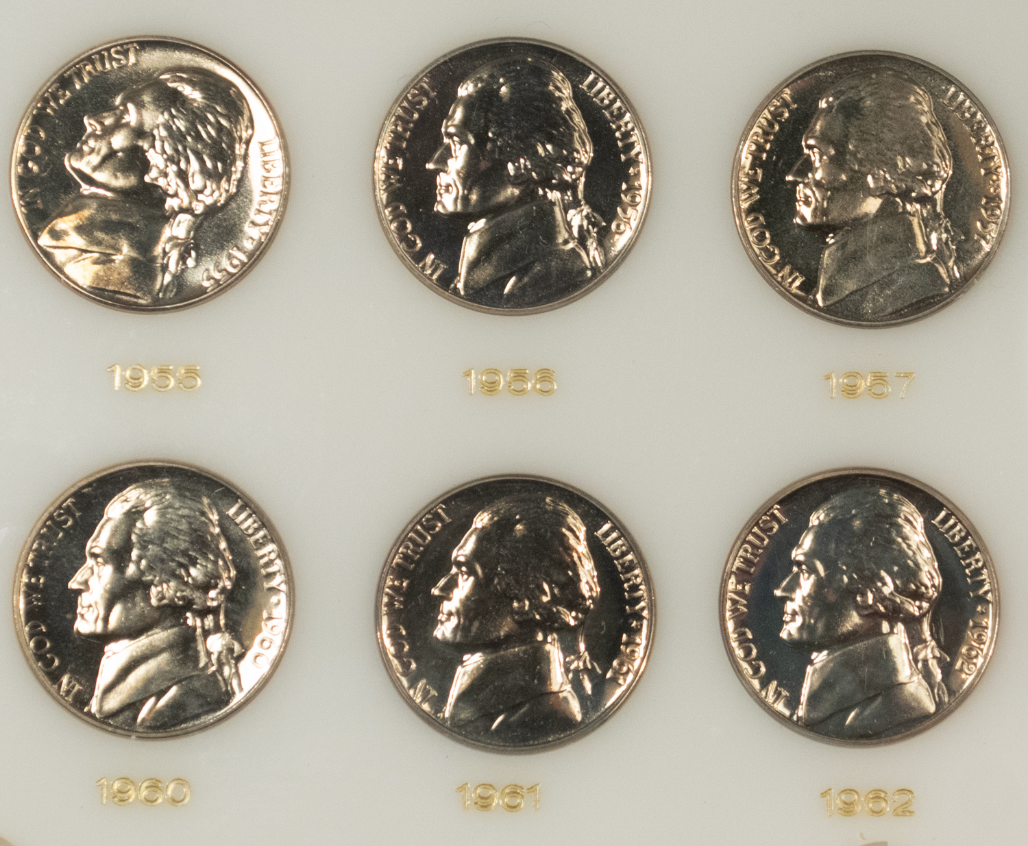Jefferson Nickels 1950-1964 15 COIN PROOF JEFFERSON NICKEL SET IN VINTAGE CAPITAL HOLDER GEM PROOF Jefferson Nickels 1950-1964 15 COIN PROOF JEFFERSON NICKEL SET IN VINTAGE CAPITAL HOLDER GEM PROOF