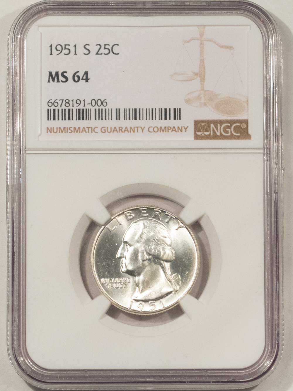 New Certified Coins 1951-S WASHINGTON QUARTER – NGC MS-64 New Certified Coins 1951-S WASHINGTON QUARTER – NGC MS-64