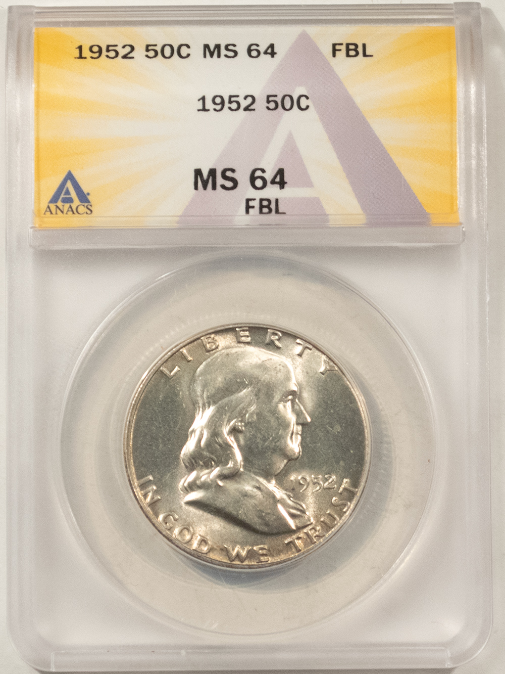 Franklin Halves 1952 FRANKLIN HALF DOLLAR – ANACS MS-64 FBL, FRESH & FLASHY! Franklin Halves 1952 FRANKLIN HALF DOLLAR – ANACS MS-64 FBL, FRESH & FLASHY!
