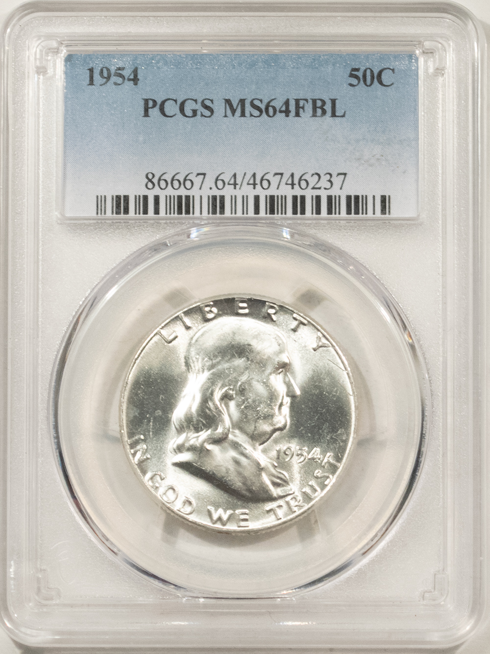 Franklin Halves 1954 FRANKLIN HALF DOLLAR – PCGS MS-64 FBL, BLAST WHITE! Franklin Halves 1954 FRANKLIN HALF DOLLAR – PCGS MS-64 FBL, BLAST WHITE!