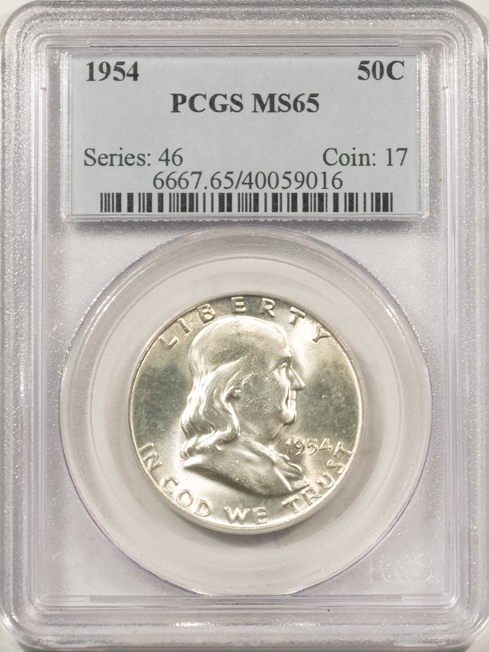 Franklin Halves 1954 FRANKLIN HALF DOLLAR – PCGS MS-65, LUSTROUS & PREMIUM QUALITY! Franklin Halves 1954 FRANKLIN HALF DOLLAR – PCGS MS-65, LUSTROUS & PREMIUM QUALITY!